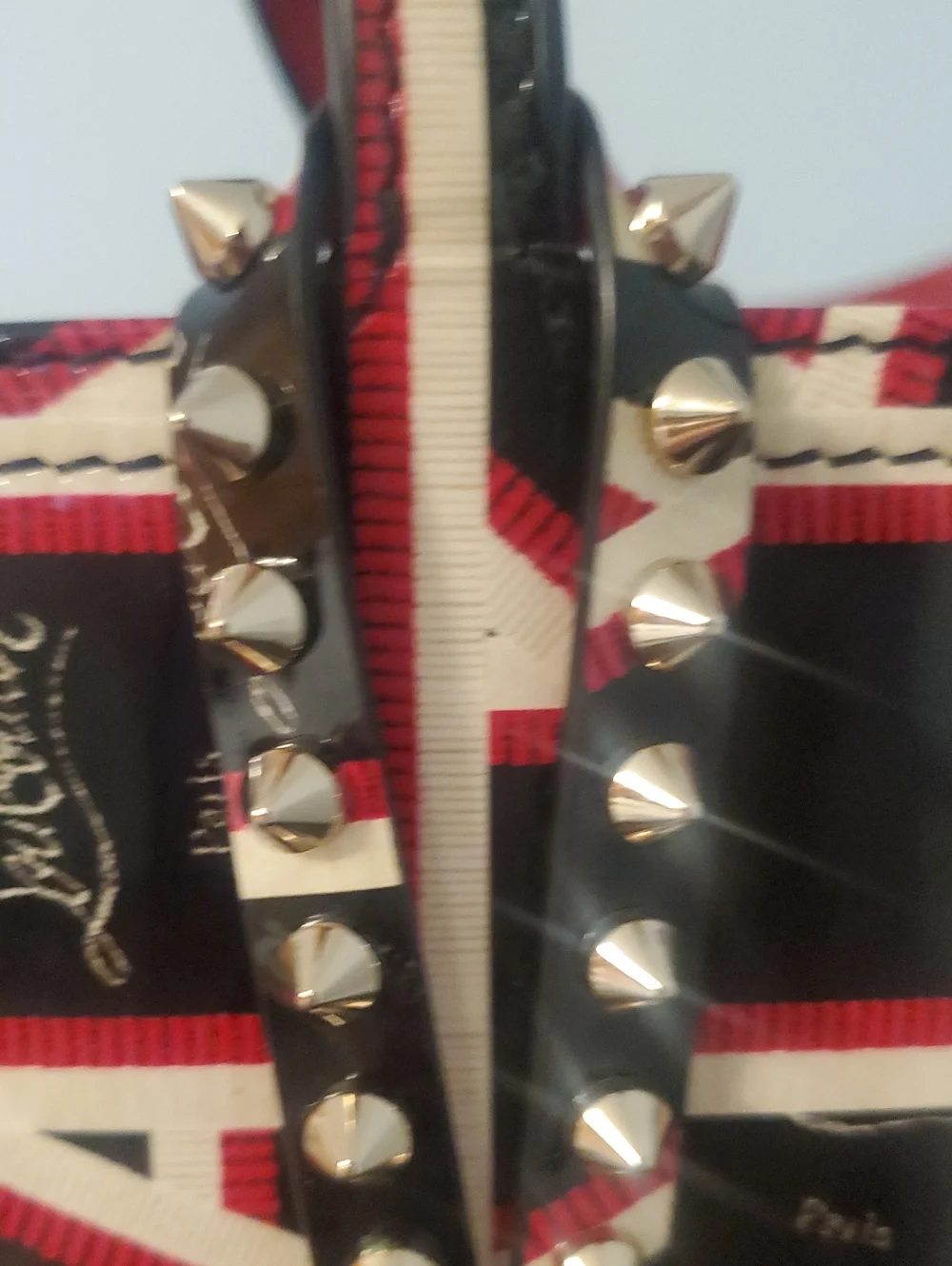 Christian Louboutin Black, Red & Cream Geometric Patent Tote